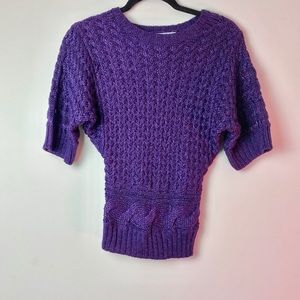 Jennifer Lopez Purple Cable Knit Crew Neck Sweater